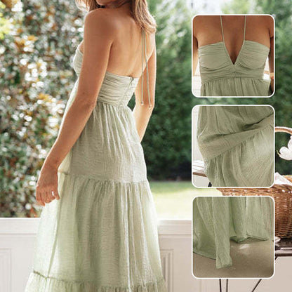 Elegantes Damen Spaghettiträger Kleid mit sexy tiefem V-Ausschnitt