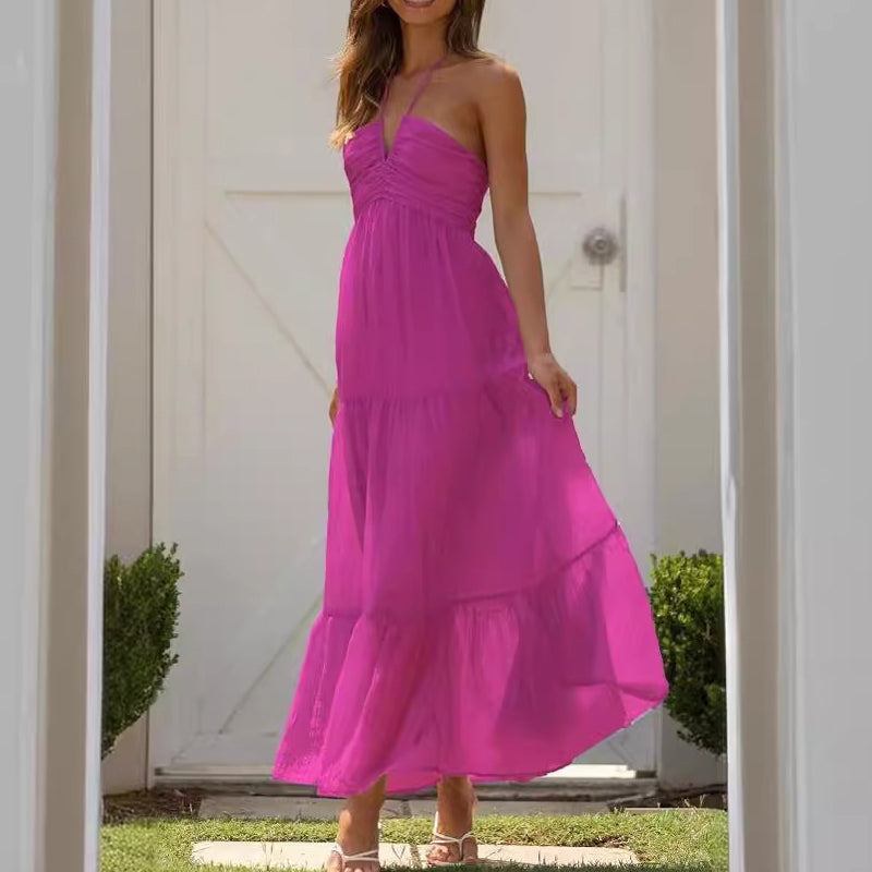 Elegantes Damen Spaghettiträger Kleid mit sexy tiefem V-Ausschnitt