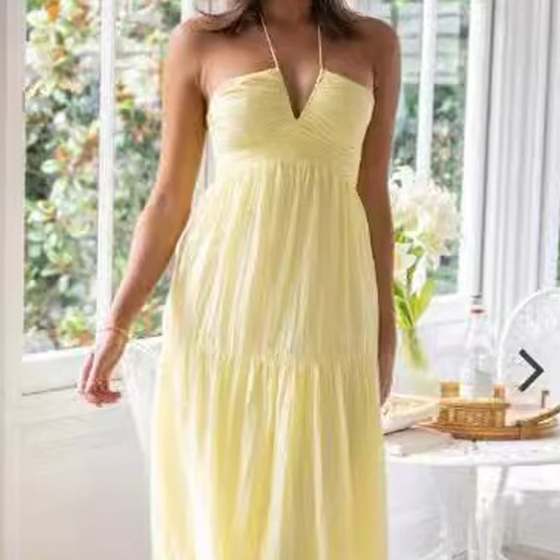 Elegantes Damen Spaghettiträger Kleid mit sexy tiefem V-Ausschnitt