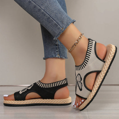 Flache Sandalen mit offenem Zehenbereich für Frauen aus Maschenware💗💗