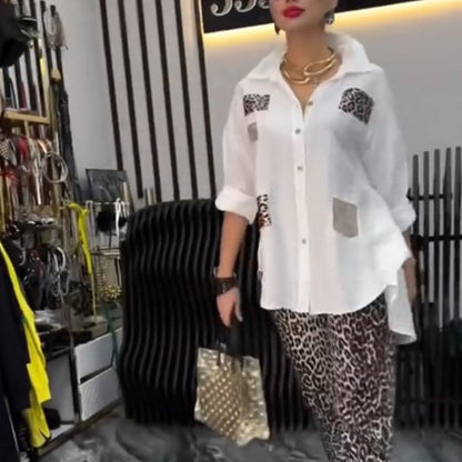 Damen lässiges, modisches zweiteiliges Set mit Leopardenmuster