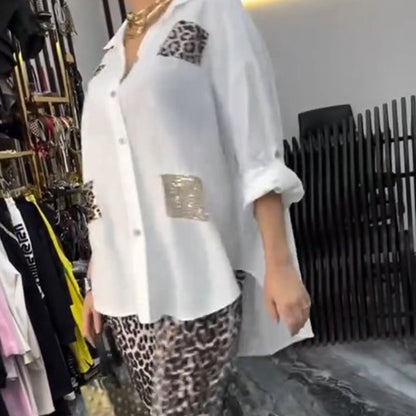 Damen lässiges, modisches zweiteiliges Set mit Leopardenmuster