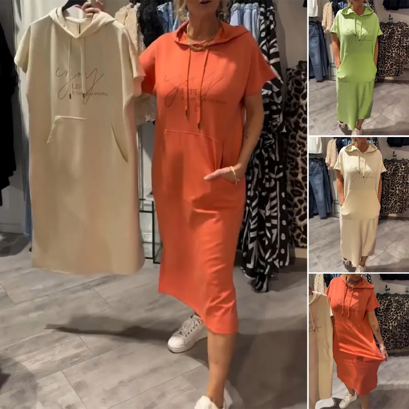 ❤️Damenkleid mit kurzen Ärmeln und Kapuze