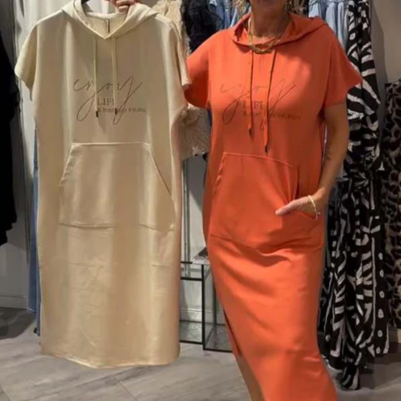 ❤️Damenkleid mit kurzen Ärmeln und Kapuze