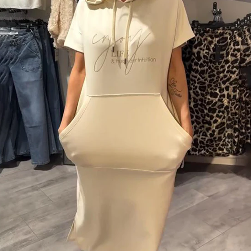 ❤️Damenkleid mit kurzen Ärmeln und Kapuze