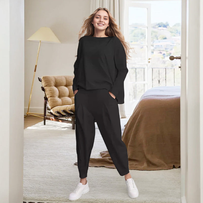 🔥2-teiliges Set mit langärmeligem Oberteil mit Rundhalsausschnitt ＆ Hose💞🔥