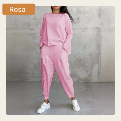 🔥2-teiliges Set mit langärmeligem Oberteil mit Rundhalsausschnitt ＆ Hose💞🔥