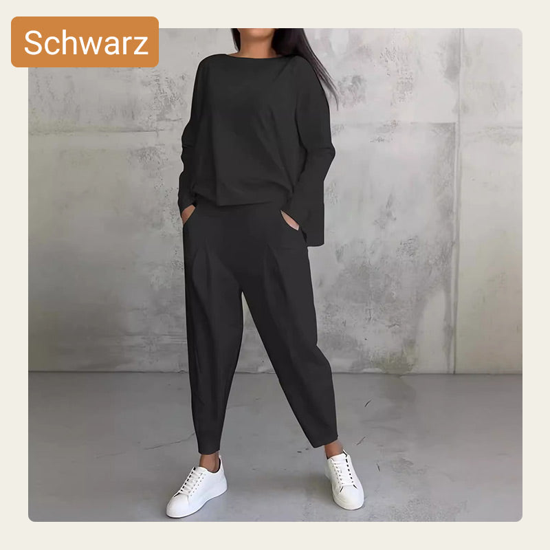 🔥2-teiliges Set mit langärmeligem Oberteil mit Rundhalsausschnitt ＆ Hose💞🔥