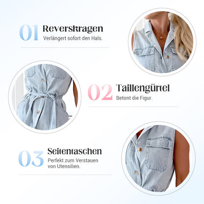 💥💃Sommer Neuankömmlinge halber Preis⏳Damen-Midi-Jeanskleid mit Taillenband