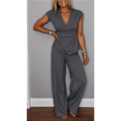 ⏳Begrenzte Zeit 50% Rabatt💥Elegantes Damen-Set aus Oberteil und Hose mit V-Ausschnitt