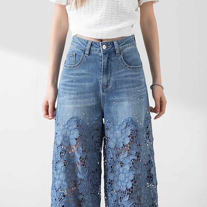💃Sommermode vorwärts🌸🔥Gespleißte Jeans mit Spitze