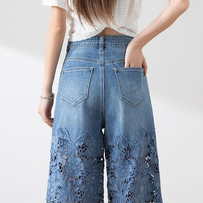 💃Sommermode vorwärts🌸🔥Gespleißte Jeans mit Spitze