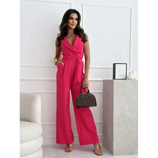 ☀️Frauen ärmelloser V-Ausschnitt Solid Jumpsuit🕊️