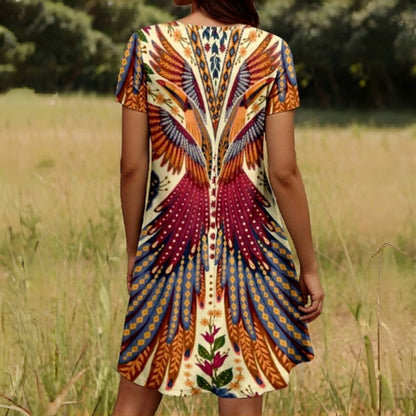Damenkleid mit kurzen Ärmeln und Blumenmuster