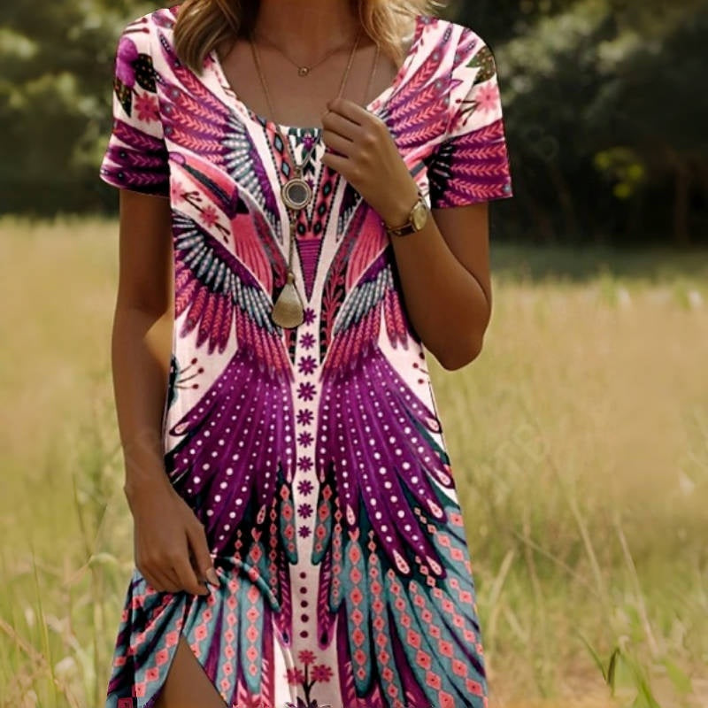 Damenkleid mit kurzen Ärmeln und Blumenmuster