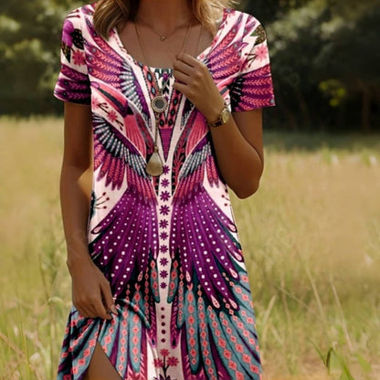 Damenkleid mit kurzen Ärmeln und Blumenmuster