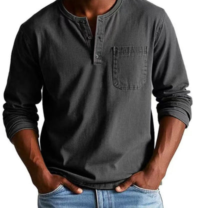 🔥FRÜHLINGS-SCHNÄPPCHEN 50% RABATT🔥Mode für Herren: Vintage-Langarmhemd mit Distressed-Tasche