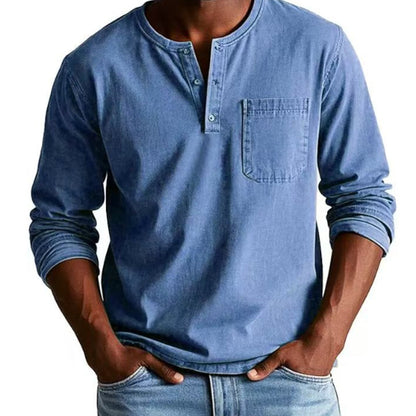 🔥FRÜHLINGS-SCHNÄPPCHEN 50% RABATT🔥Mode für Herren: Vintage-Langarmhemd mit Distressed-Tasche