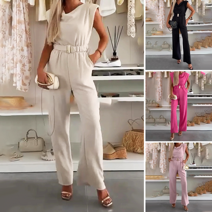 👗🌷Ärmelloser Damen-Jumpsuit mit Wasserfallausschnitt✨💖
