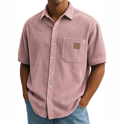Kurzarm-Button-Down-Hemden mit Vintage-Revers für Herren