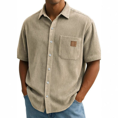 Kurzarm-Button-Down-Hemden mit Vintage-Revers für Herren