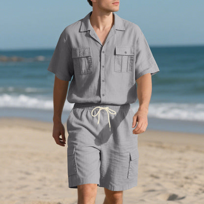 Trendiges kurzärmeliges Hemd und Shorts für Herren, zweiteiliges Set