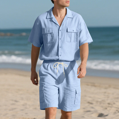 Trendiges kurzärmeliges Hemd und Shorts für Herren, zweiteiliges Set
