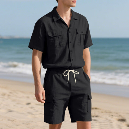 Trendiges kurzärmeliges Hemd und Shorts für Herren, zweiteiliges Set