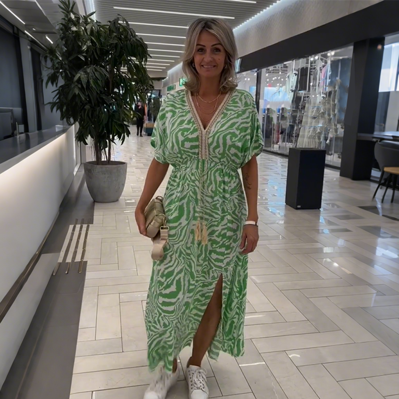 V-Ausschnitt-Kleid mit Print und lockerer Passform