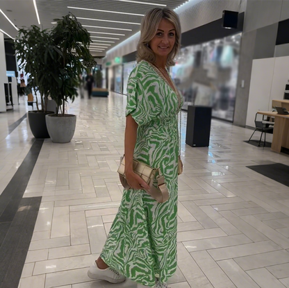 V-Ausschnitt-Kleid mit Print und lockerer Passform