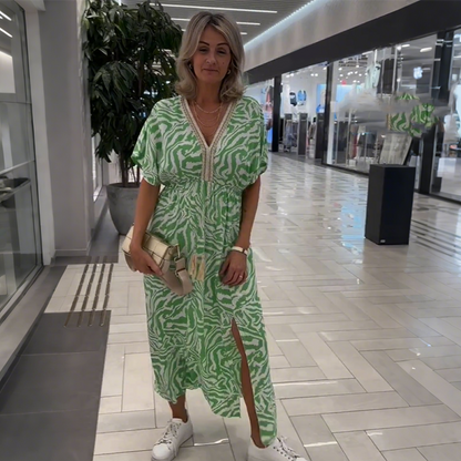 V-Ausschnitt-Kleid mit Print und lockerer Passform