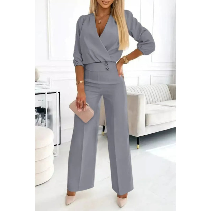 🌸💖Damenmode V-Ausschnitt Top und Hose Set