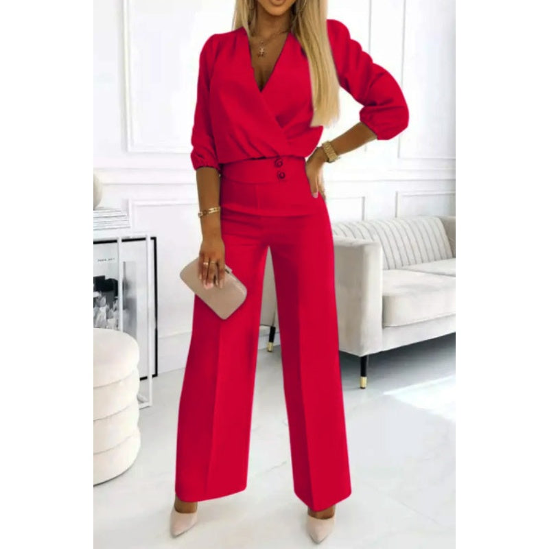 🌸💖Damenmode V-Ausschnitt Top und Hose Set