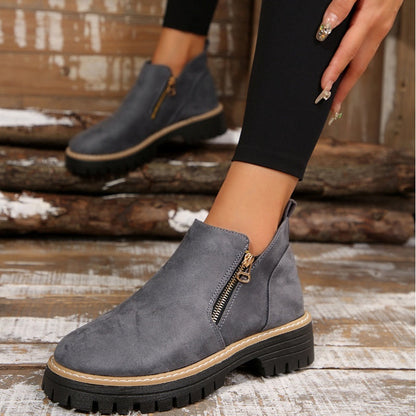 Damen-Stiefeletten mit runder Spitze und seitlichem Reißverschluss