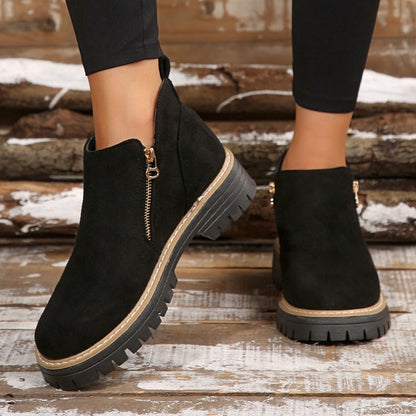 Damen-Stiefeletten mit runder Spitze und seitlichem Reißverschluss