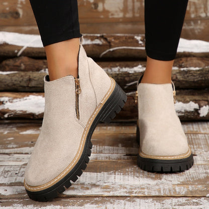 Damen-Stiefeletten mit runder Spitze und seitlichem Reißverschluss