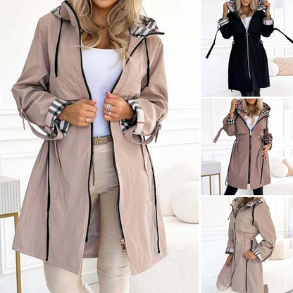 🔥Langer Hoodie mit Kordelzug in der Taille und Reißverschluss