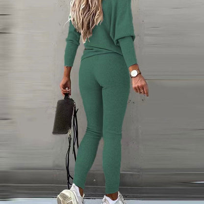 💖Damen-Zweiteiler: Off-Shoulder-Shirt mit langen Ärmeln mit Hose mit Kordelzug