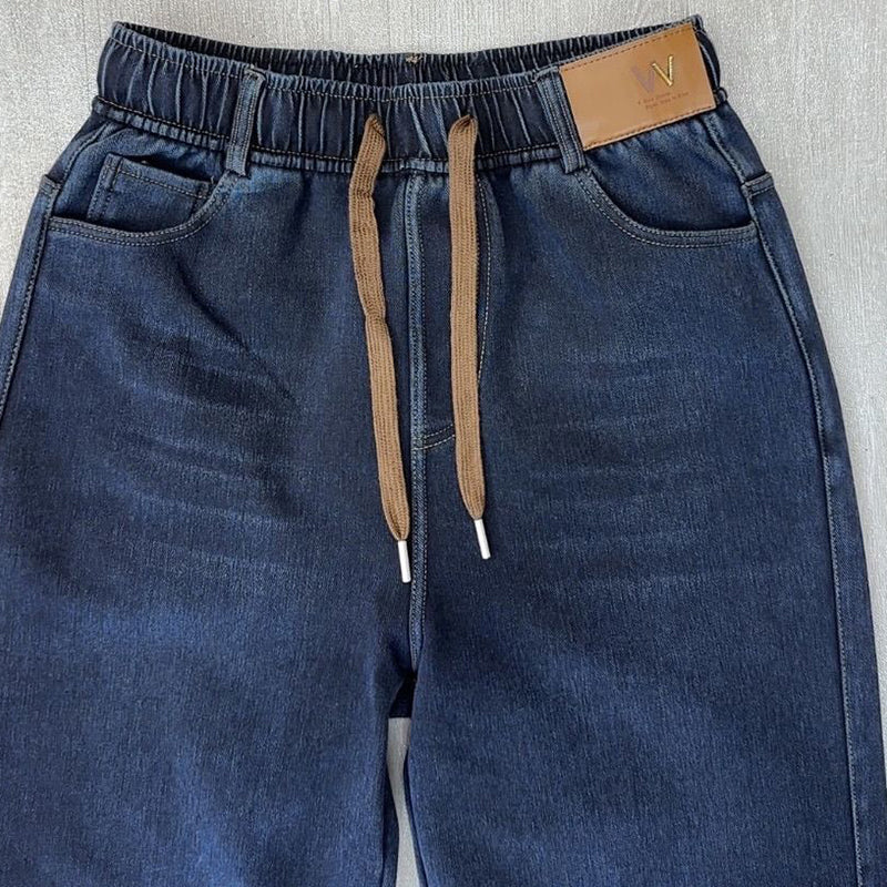 Dunkelblaue Kordelhose Weite Beine Jeans