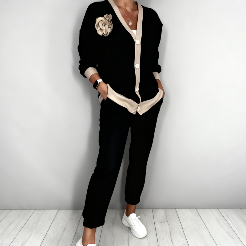 🔥Zeitlich begrenztes Angebot – 2-teiliges Set für Damen, bestehend aus einem lässigen Oberteil mit V-Ausschnitt und einer Hose mit hoher Taille