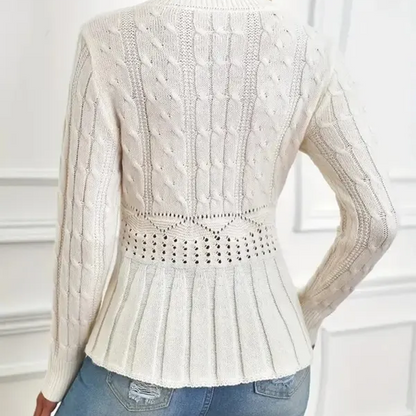 🎅🔥Kauf 2 Artikel versandkostenfrei⏳Damen Pullover mit grobem Strick, Rundhalsausschnitt und Peplum-Saum