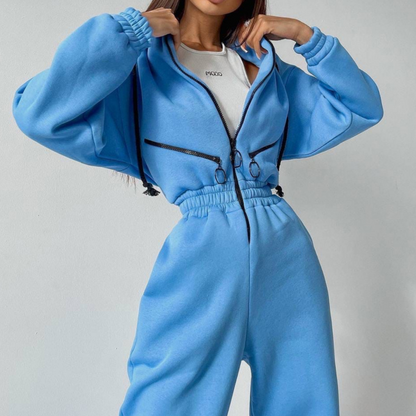 Bequemer einfarbiger Damen-Jumpsuit mit Kapuze