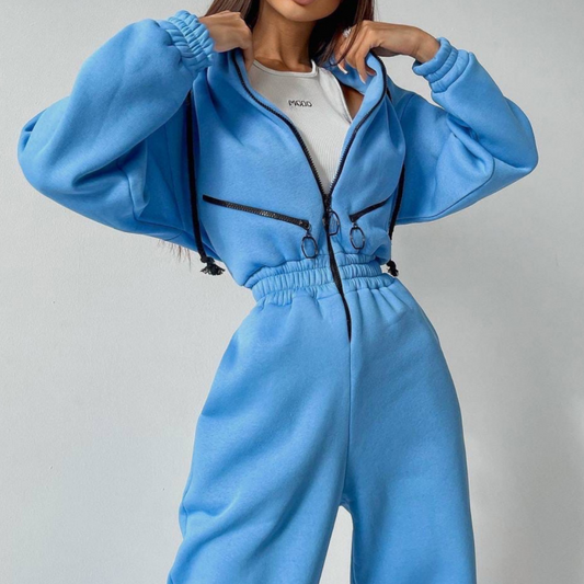 Bequemer einfarbiger Damen-Jumpsuit mit Kapuze