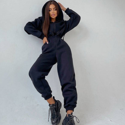 Bequemer einfarbiger Damen-Jumpsuit mit Kapuze