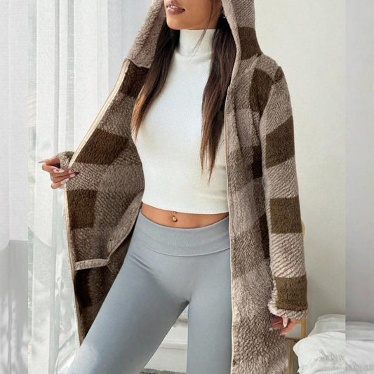 🍂🧥50%Rabatt!!!🛍️✨Karierte Kapuzenjacke für Damen mit Reißverschluss✈Versandkostenfrei