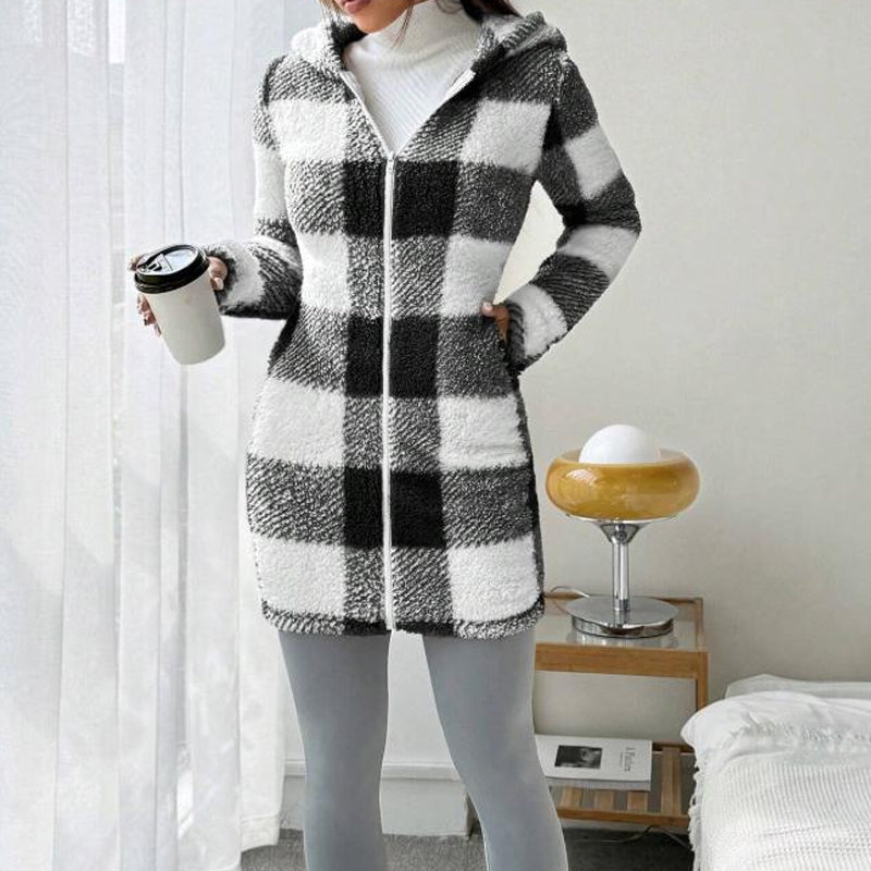 🍂🧥50%Rabatt!!!🛍️✨Karierte Kapuzenjacke für Damen mit Reißverschluss✈Versandkostenfrei