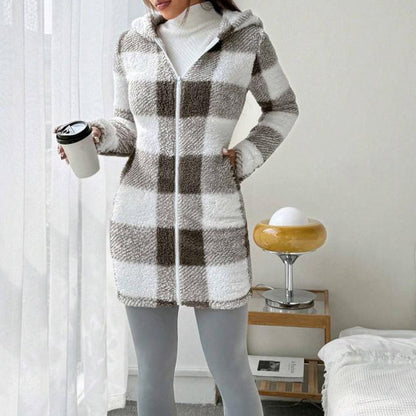 🍂🧥50%Rabatt!!!🛍️✨Karierte Kapuzenjacke für Damen mit Reißverschluss✈Versandkostenfrei