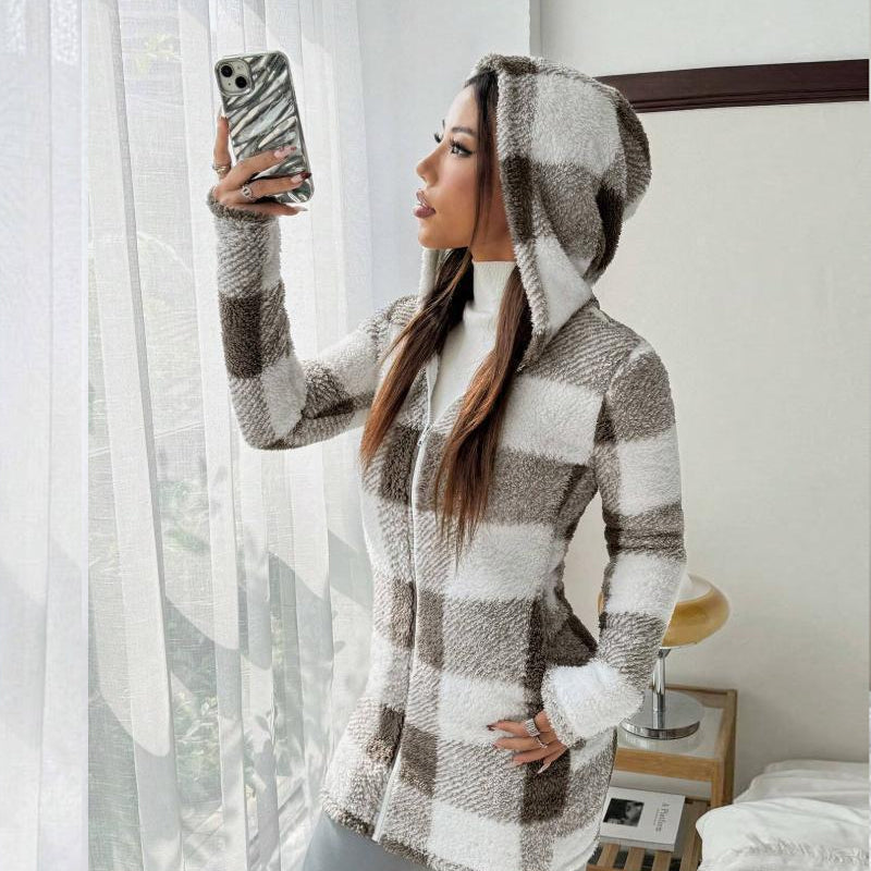 🍂🧥50%Rabatt!!!🛍️✨Karierte Kapuzenjacke für Damen mit Reißverschluss✈Versandkostenfrei