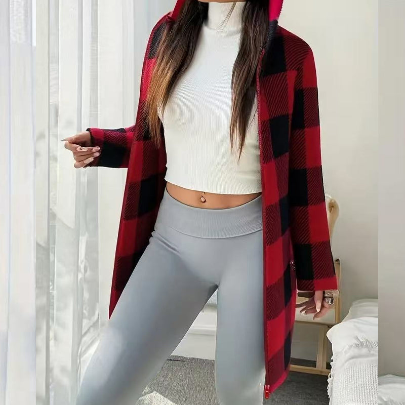 🍂🧥50%Rabatt!!!🛍️✨Karierte Kapuzenjacke für Damen mit Reißverschluss✈Versandkostenfrei