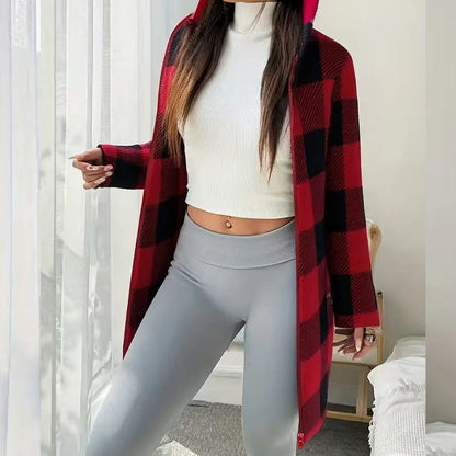 🍂🧥50%Rabatt!!!🛍️✨Karierte Kapuzenjacke für Damen mit Reißverschluss✈Versandkostenfrei